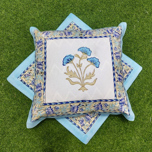 BLUE-BEIGE PRINT CUSHION COVERS (5pcs Set)