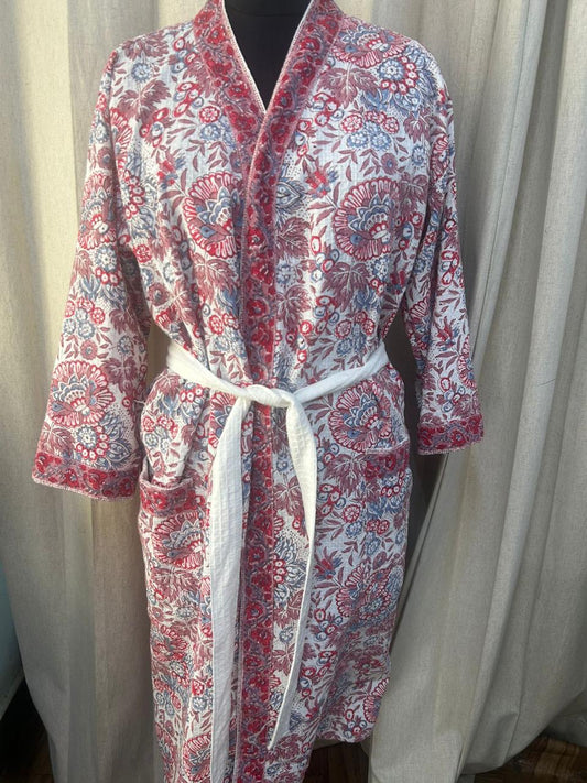 REDDISH PINK COLORED HANDBLOCK BATHROBES