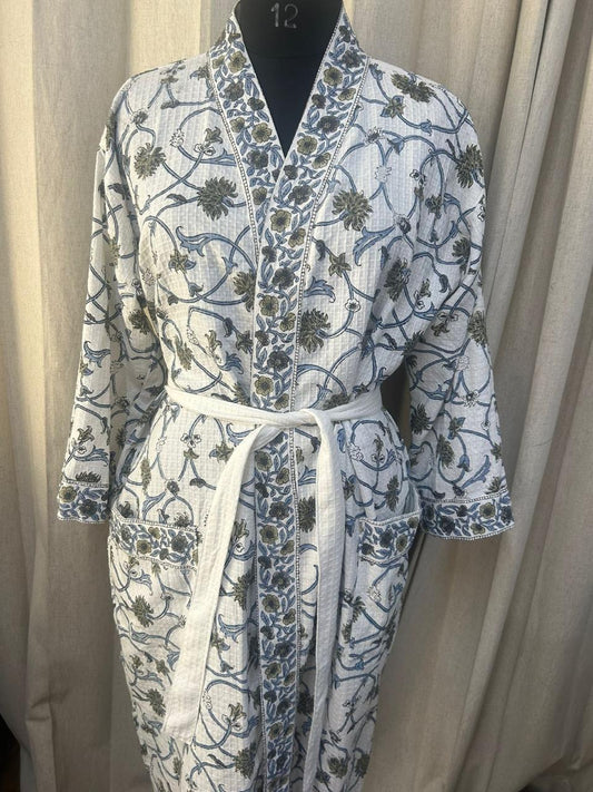 BLOSSOM BLUE HANDBLOCK BATHROBES