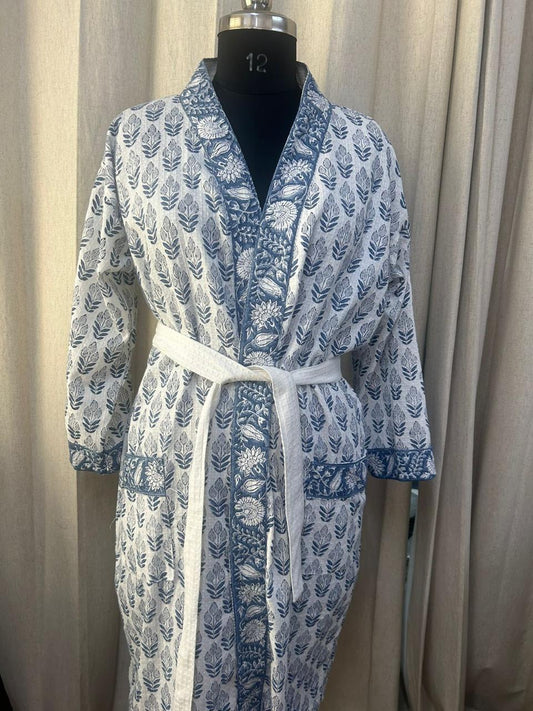 BLUE COLORED HANDBLOCK BATHROBES