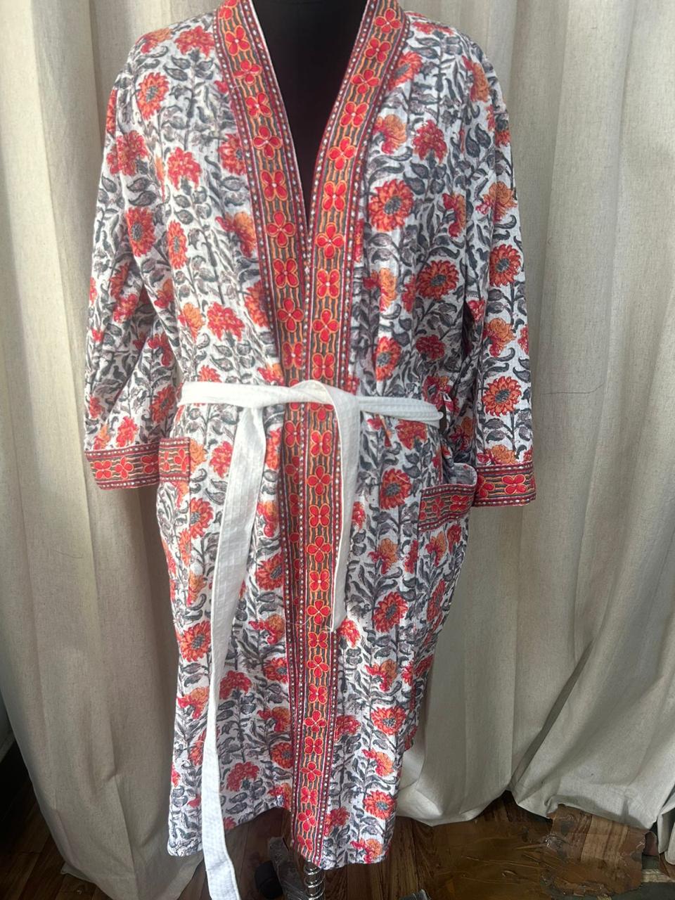 ORANGE AND RED COLORED HANDBLOCK BATHROBES